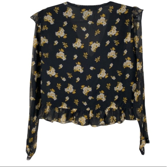 Zara floral button up ruffle hem sheer top s - Picture 4 of 7